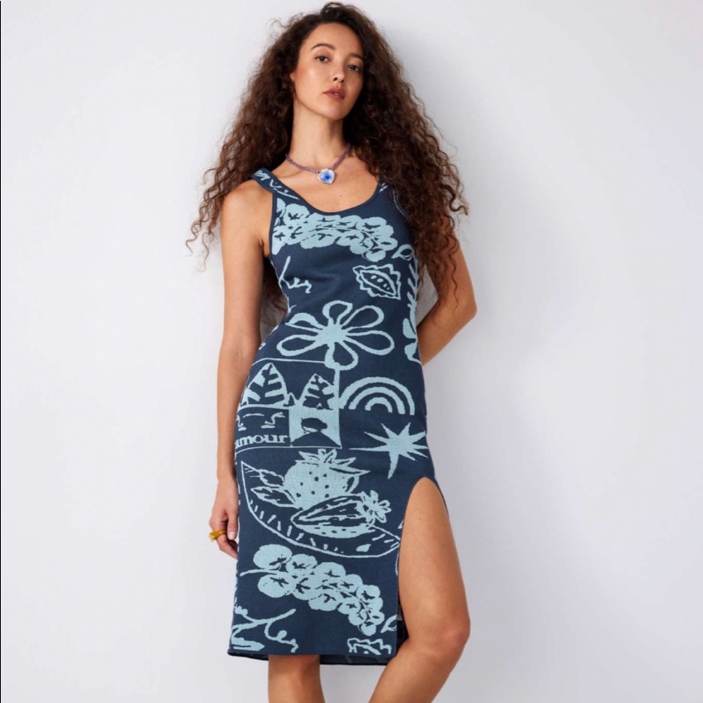 Floral Split Knitted Midi Dress